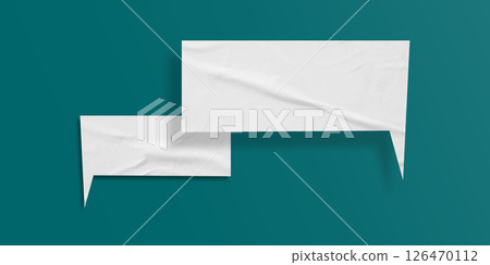 White speech bubble crumpled paper isolated on green background White speech bubble crumpled paper isolated on green background 126470112