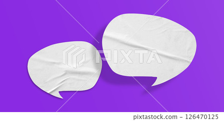White speech bubble crumpled paper isolated on purple background White speech bubble crumpled paper isolated on purple background 126470125