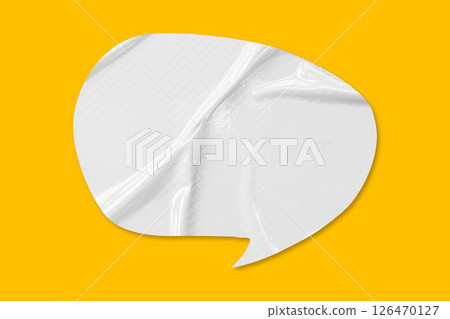 White speech bubble crumpled paper isolated on yellow background 126470127