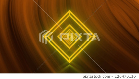 Image of neon shapes over light trails on black background Image of neon shapes over light trails on black background 126470130