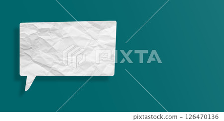White speech bubble crumpled paper isolated on green background 126470136