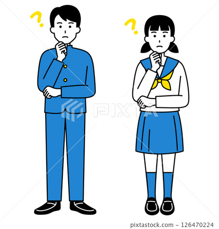 Male and female students thinking about ideas (whole body) 126470224