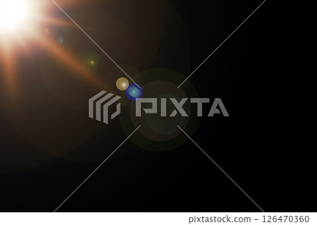 Sunrays or sunlight effect, lens flare, light leaks, overlays, or flare light on a black background. Glow, bright, and shine 126470360