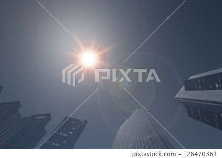 Sunrays or sunlight effect, lens flare, light leaks, overlays, or flare light with skyscrapers and a modern building. Glow, bright, and shine Sunrays or sunlight effect, lens flare, light leaks, overlays, or flare light with skyscrapers and a modern building. Glow, bright, and shine 126470361