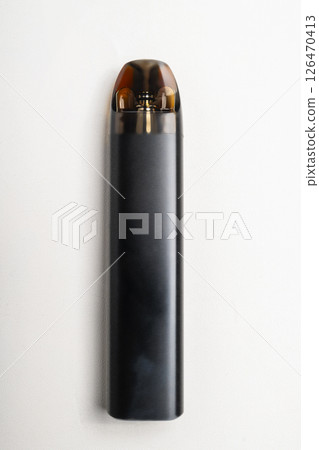 Black vape or electronic cigarette isolated on a white background. Modern smoking. No or quit smoking, a bad habit, and unhealthy Black vape or electronic cigarette isolated on a white background. Modern smoking. No or quit smoking, a bad habit, and unhealthy 126470413