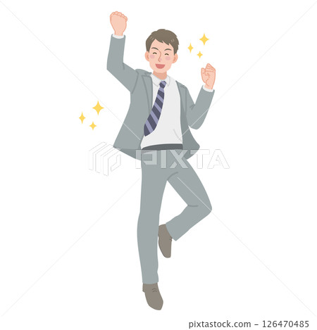 Illustration of a businessman jumping with his fist pumped Illustration of a businessman jumping with his fist pumped 126470485