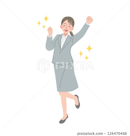 一位女商人揮舞著拳頭跳躍的插圖 126470486