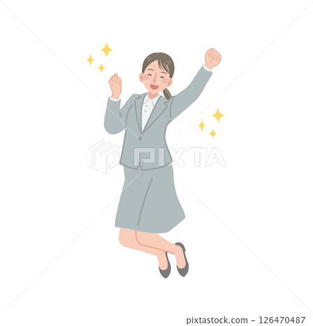 Illustration of a businesswoman jumping with her fist pumped 126470487
