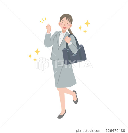 Illustration of a businesswoman doing a fist pump 126470488