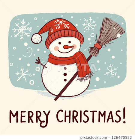 Cute snowman Christmas greeting illustration with Merry Christmas typography 126470582