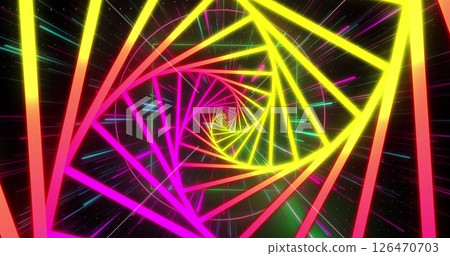 Image of neon digital tunnel over shapes moving 126470703