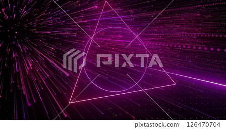 Image of neon shapes moving over light trails Image of neon shapes moving over light trails 126470704