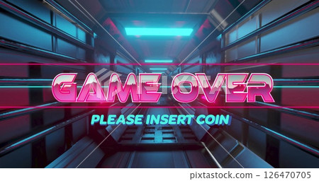 Image of game over text over digital tunnel Image of game over text over digital tunnel 126470705