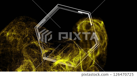 Image of hexagon and yellow shapes on black background 126470725