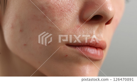 acne and Beauty Skin Care concept, Close-up of a textured human face with imperfections. 126470891
