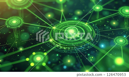 Sustainable concept, Digital network connections in green tones. 126470953