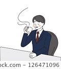 一位商人在辦公桌前喝咖啡的插圖 126471096