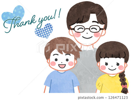 Illustration of cute parents and children standing side by side smiling Illustration of cute parents and children standing side by side smiling 126471123