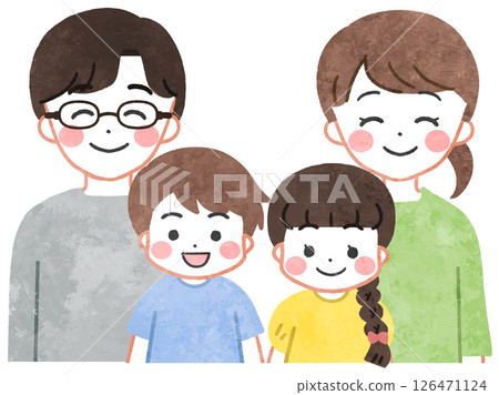 圖:一個年輕的家庭,父母和孩子並肩站著微笑 圖:一個年輕的家庭,父母和孩子並肩站著微笑 126471124