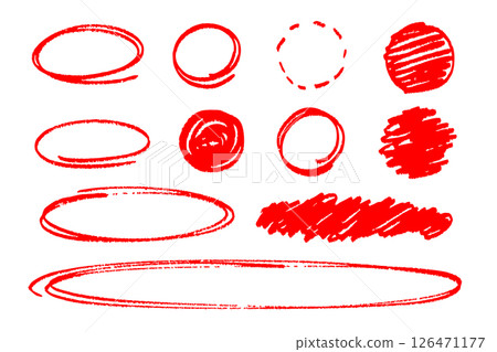 A set of red hand-drawn circle and ellipse border and fill brush materials 126471177