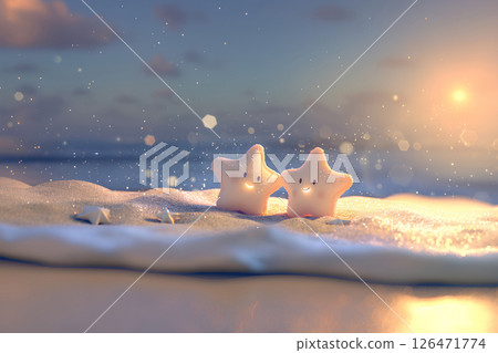 Cute star sand fairy on the beach at night Cute star sand fairy on the beach at night 126471774