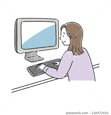 Woman operating a personal computer Woman operating a personal computer 126472420