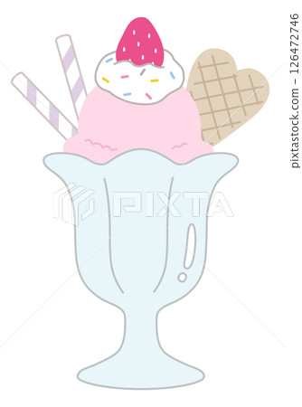 可愛的冰淇淋凍糕向量插圖。草莓，奶油，甜點 126472746