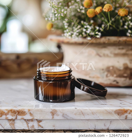 Cosmetic cream in a glass jar. Skin care concept. Background for beauty products Cosmetic cream in a glass jar. Skin care concept. Background for beauty products 126472923