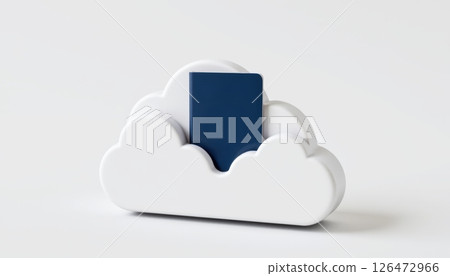 Cloud icon with a blue file representing digital storage. 126472966