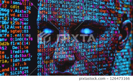 Digital face made of code, representing AI and technology concepts. 126473166