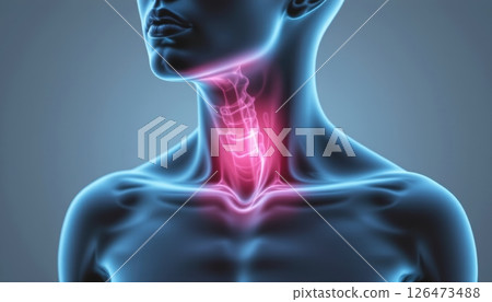 Illustration of a glowing neck and spine anatomy. 126473488