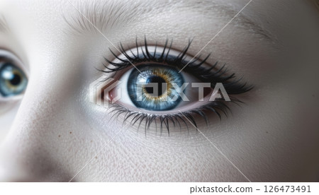 Close-up of a mesmerizing blue eye with intricate details. 126473491