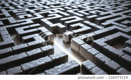 Abstract black maze structure with geometric patterns and depth. 126473524