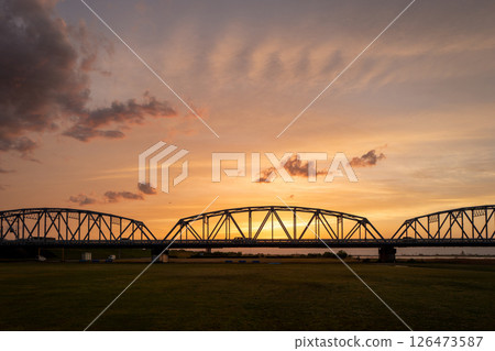Yoshinogawa Bridge in the sunset 126473587