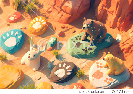 Large rock and animal fossils (3D illustration) 126473594