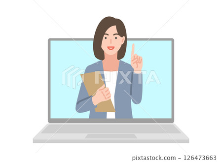 拿著筆記型電腦擺出點姿勢的女人 126473663