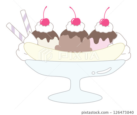Cute banana split vector illustration.Ice cream, chocolate, dessert 126473840