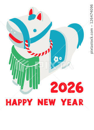 2026 Year of the Horse New Year's card template Horse mascot illustration 126474096
