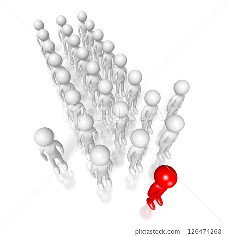 Cartoon characters standing in arrow shape 126474268