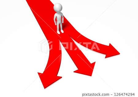 Cartoon character and three arrows - choice concept 126474294