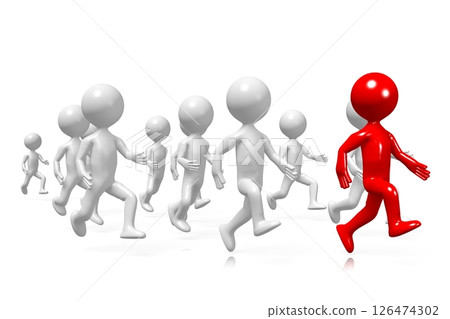 Many cartoon characters running - leader concept Many cartoon characters running - leader concept 126474302