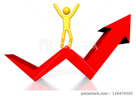 Cartoon character and upwards arrow Cartoon character and upwards arrow 126474505