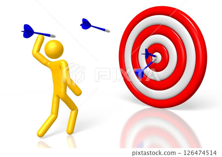 Cartoon character and dartboard - success concept Cartoon character and dartboard - success concept 126474514