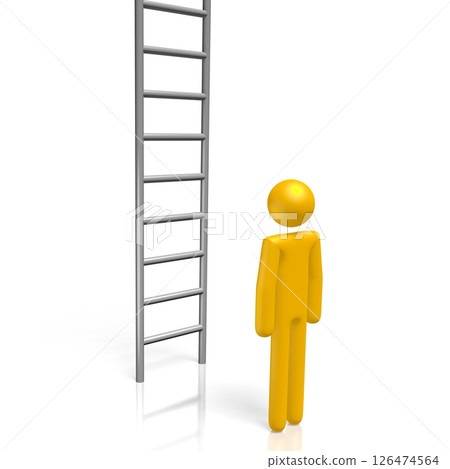 Cartoon character and a ladder-插圖素材 [126474564] - PIXTA圖庫