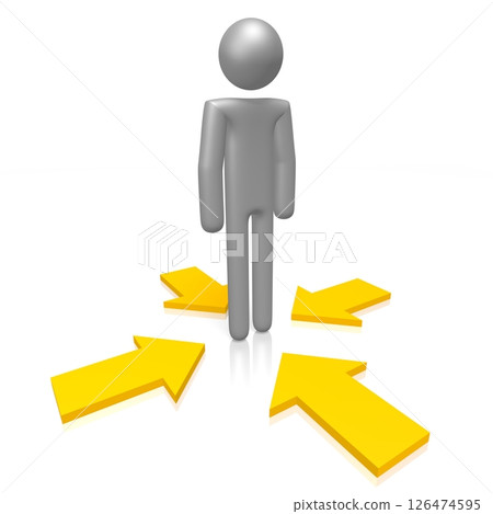 Cartoon character and four arrows Cartoon character and four arrows 126474595