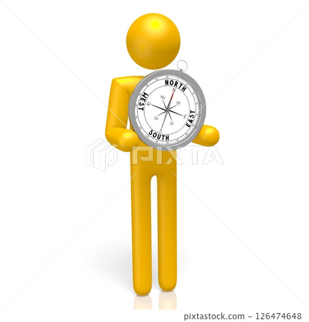Cartoon character holding compass Cartoon character holding compass 126474648