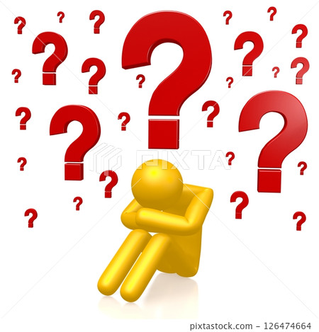Cartoon character and question mark signs Cartoon character and question mark signs 126474664