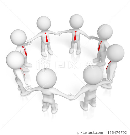 Cartoon characters standing in circle and holding hands Cartoon characters standing in circle and holding hands 126474792