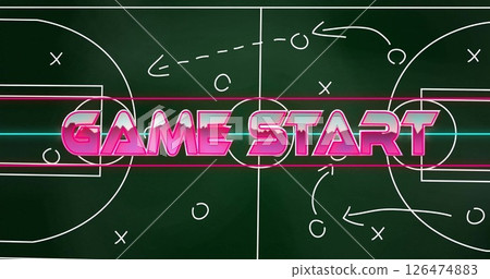 Game start text image over chalkboard with sports strategy diagram 126474883