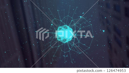 Geometric wireframe sphere and network connections image over starry background Geometric wireframe sphere and network connections image over starry background 126474953